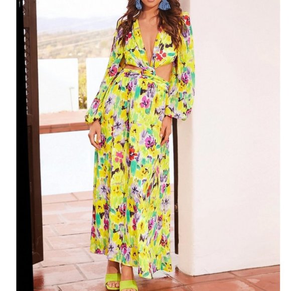 lantern sleeve cutout waist floral print dress summer vacay travel flirty sexy - Picture 6 of 6